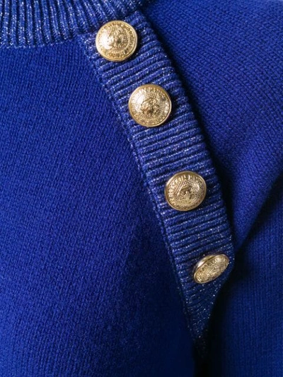 Shop Balmain Shoulder Button Knit Sweater - Blue