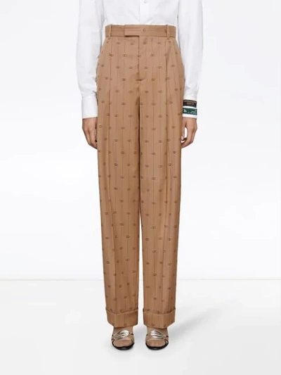 Shop Gucci Retro Gg Tailored Trousers In Neutrals