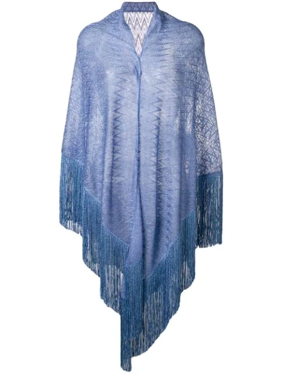 Shop Missoni Knitted Poncho In Blue