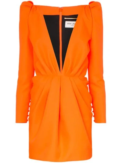 Shop Saint Laurent Deep V-neck Mini Dress In Orange