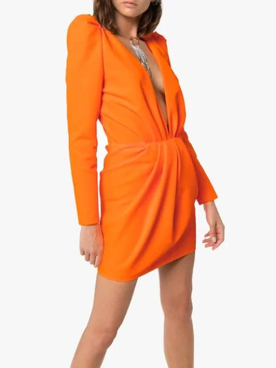 Shop Saint Laurent Deep V-neck Mini Dress In Orange