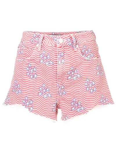 ALEXANDER WANG STARS AND STRIPES DENIM SHORTS - 红色