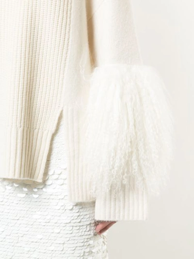 Shop Sally Lapointe Cashmere Fur Sleeve Sweater - White