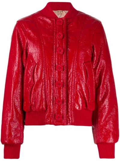 Shop N°21 Shiny Bomber Jacket In Red