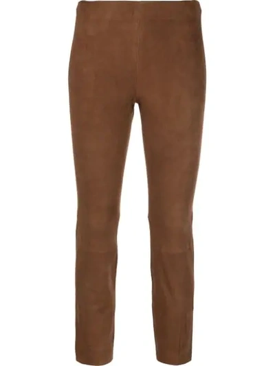 Shop Vince Cropped Skinny Trousers In Brown