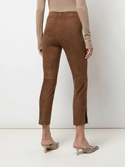 Shop Vince Cropped Skinny Trousers In Brown