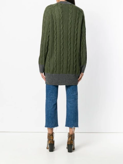 Shop Pinko Lurex Fringe Cable Knit Cardigan In Green