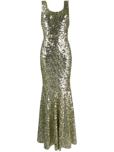 Shop Dolce & Gabbana Sequin-embellished Fishtail Gown In Gold