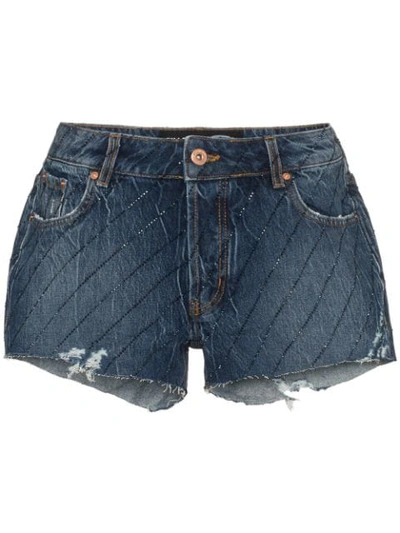 Shop Filles À Papa Crystal-embellished Cut-off Denim Shorts In Blue