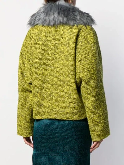 Shop Versace Faux Fur Trim Tweed Jacket In Green
