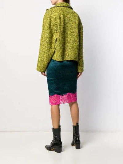 Shop Versace Faux Fur Trim Tweed Jacket In Green