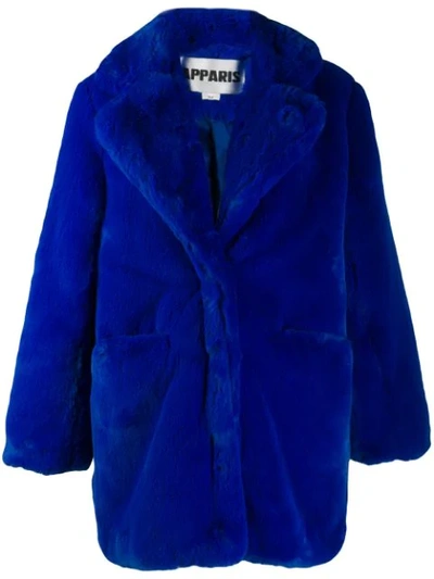 Shop Apparis Sophie Faux Fur Coat In Blue