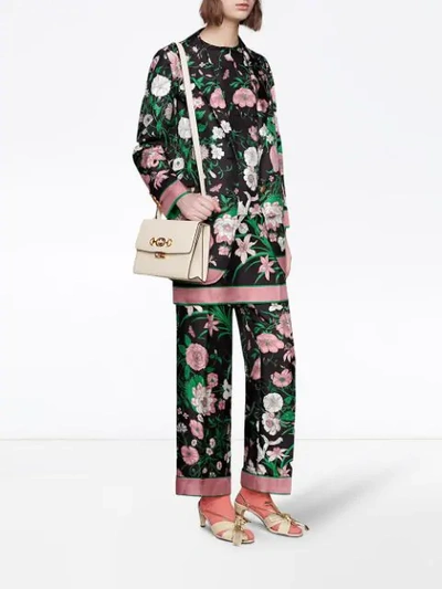 Shop Gucci Silk Jacket With Flora Print In Black