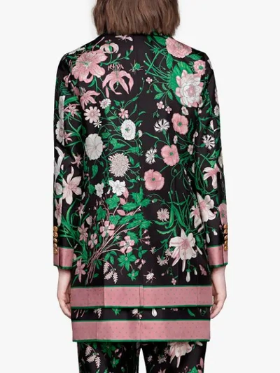 Shop Gucci Silk Jacket With Flora Print In Black