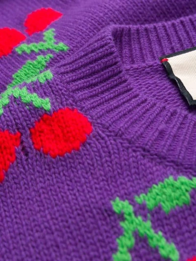 Shop Gucci Gg Cherry Jacquard Wool Knit Cardigan In Purple