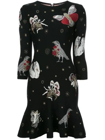 Shop Alexander Mcqueen Bird And Fairy Intarsia Dress - Black