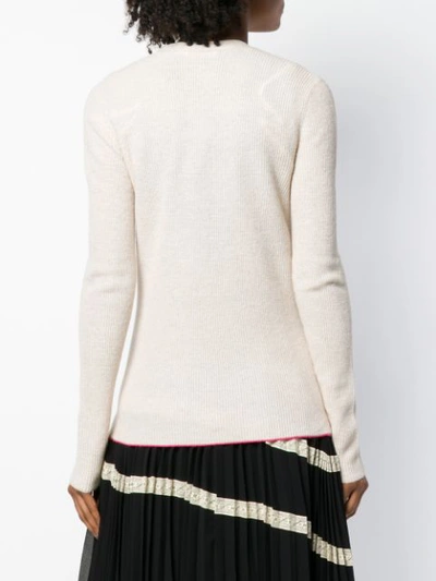 Shop Tory Burch Ribbed Fitted Cardigan In Neutrals