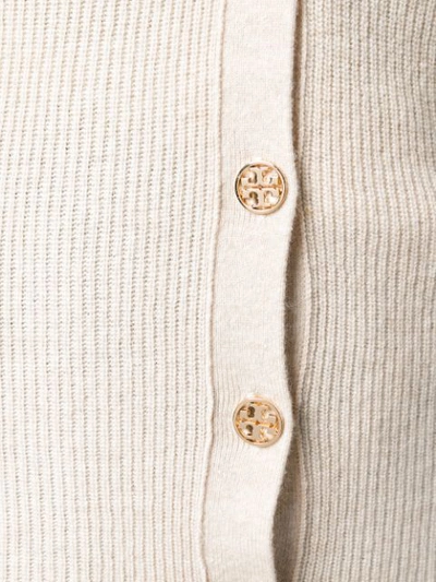 Shop Tory Burch Ribbed Fitted Cardigan In Neutrals