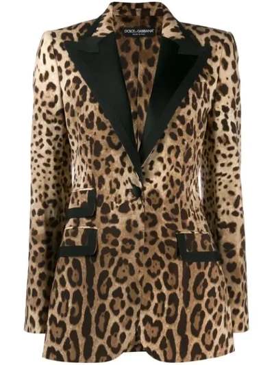 Shop Dolce & Gabbana Animal Print Tuxedo Style Blazer In Brown