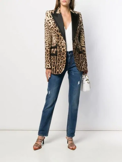 Shop Dolce & Gabbana Animal Print Tuxedo Style Blazer In Brown