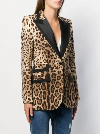Shop Dolce & Gabbana Animal Print Tuxedo Style Blazer In Brown