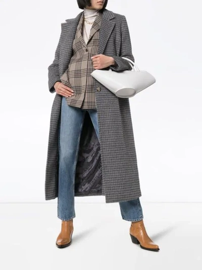 Shop Ganni Double-breasted Checked Coat In Grey