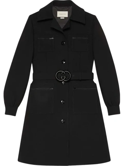 Shop Gucci Gg Belt Coat In Black