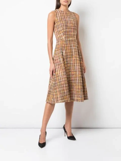 Shop Adam Lippes Check Tweed Fluted Dress In Multicolour