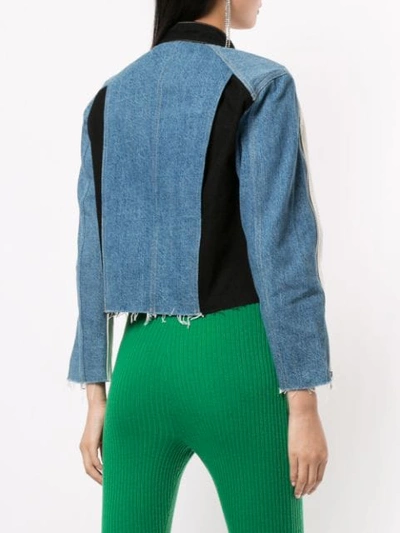 Shop Ground Zero Contrast Panelled Denim Jacket In Blue