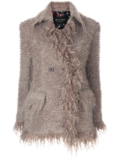 Shop Etro Fluffy Buttoned Jacket - Grey