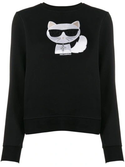 Shop Karl Lagerfeld Choupette Print Sweatshirt In Black