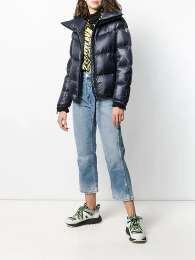 Shop Moncler Logo Patch Puffer Jacket In 778 Blue