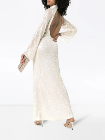 GALVAN MOONLIGHT OASIS HIGH NECK SEQUIN EMBELLISHED LONG-SLEEVED DRESS - 白色