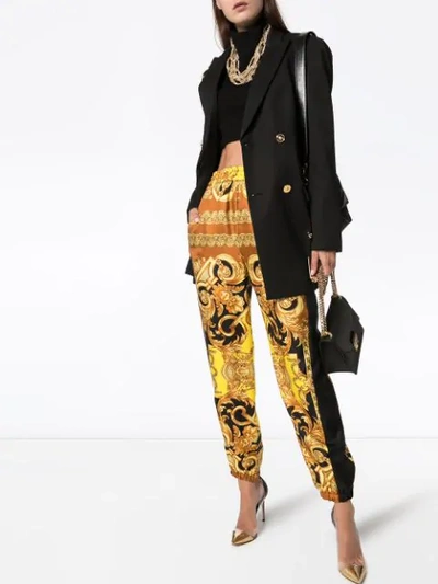 Shop Versace Baroque-print Silk Track Trousers In Black