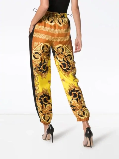 Shop Versace Baroque-print Silk Track Trousers In Black