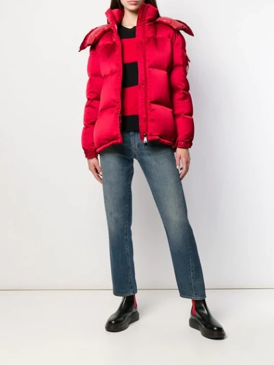 Shop Moncler Detachable Hood Puffer Jacket In Red