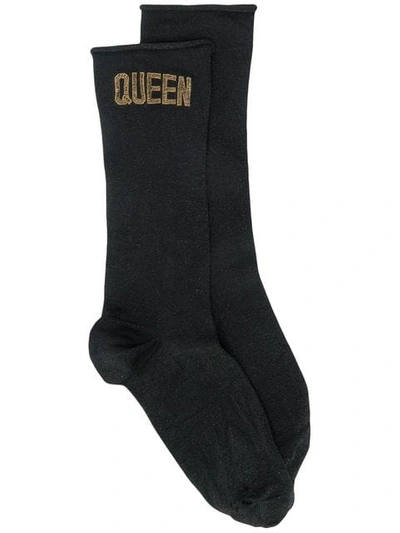Shop Dolce & Gabbana 'queen' Print Socks In Black