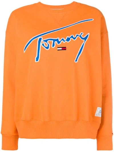 Shop Tommy Jeans Logo Embroidered Sweatshirt - Yellow