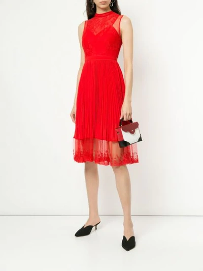 Shop Three Floor Lace Panel Dress - Red