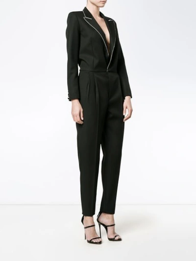 Shop Saint Laurent Crystal Collar Jumpsuit In Black