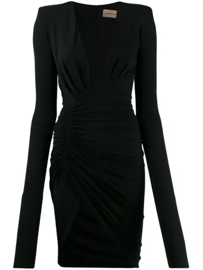 Shop Alexandre Vauthier Plunging Neck Draped Mini Dress In Black