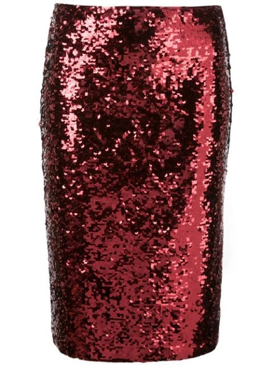 Shop Alice And Olivia Ramos Sequinned Pencil Skirt In Red
