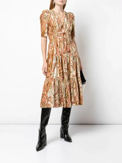 Shop Ulla Johnson Floral Embroidered Midi Dress In Gold ,gold