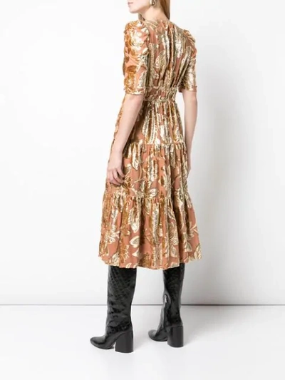 Shop Ulla Johnson Floral Embroidered Midi Dress In Gold ,gold