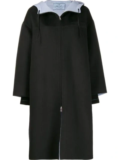 Shop Prada Belted Midi Coat In Black