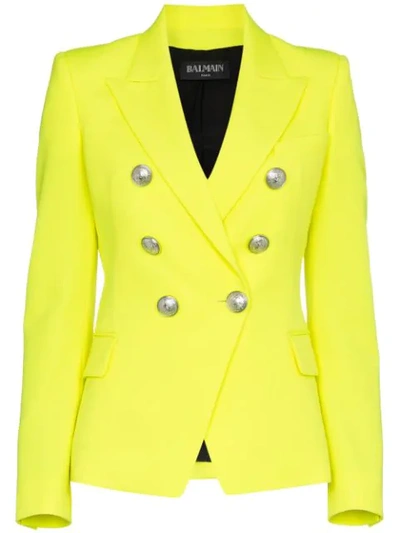 Shop Balmain Classic Slim-fit Wool Blazer - Yellow
