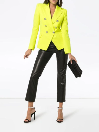 Shop Balmain Classic Slim-fit Wool Blazer - Yellow