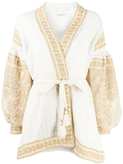 Shop Mes Demoiselles Embroidered Belted Jacket In White