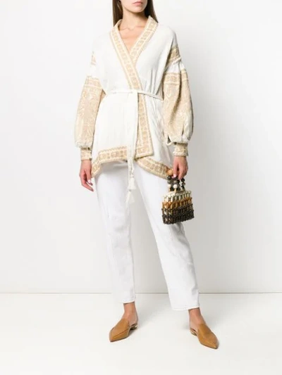 Shop Mes Demoiselles Embroidered Belted Jacket In White