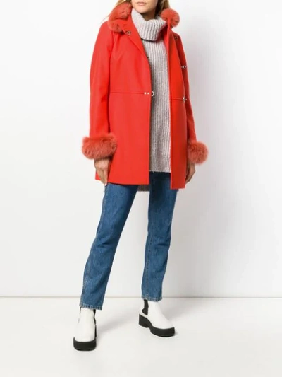 Shop Fay Fur Details Coat In Red